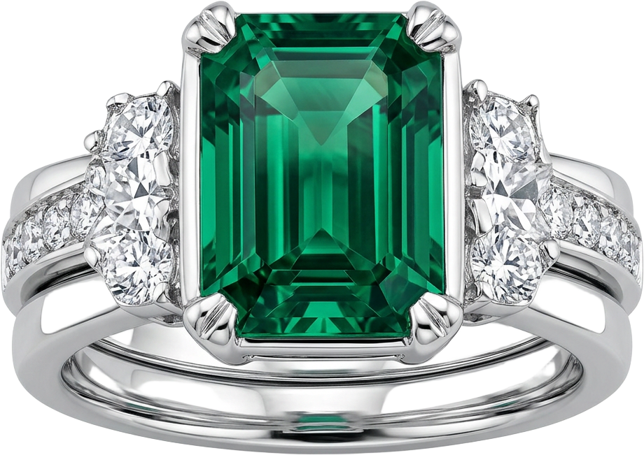 Emerald-cut green gemstone ring