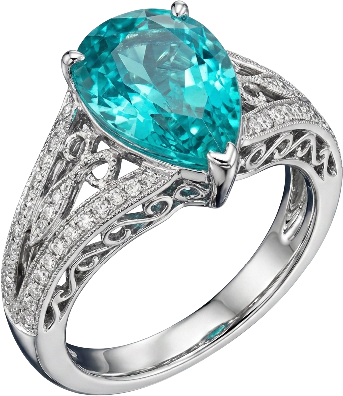 White gold ring with pear-cut turquoise gemstone